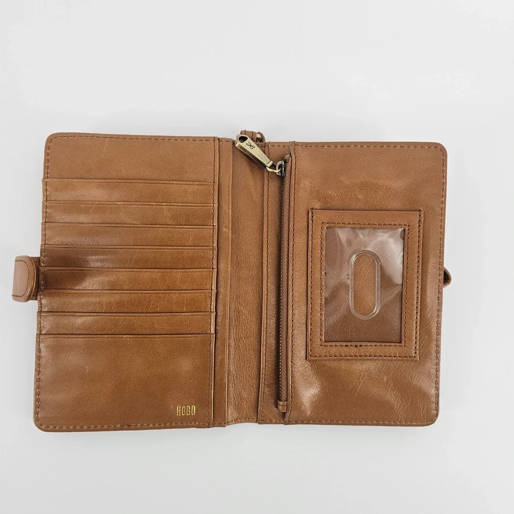 Hobo Leather Wristlet Cell Phone Wallet Tan Brown Zip Travel Organizer Classic